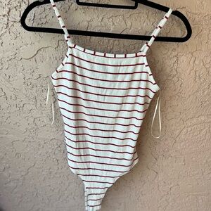 PAIGE White and Red Striped Bodysuit